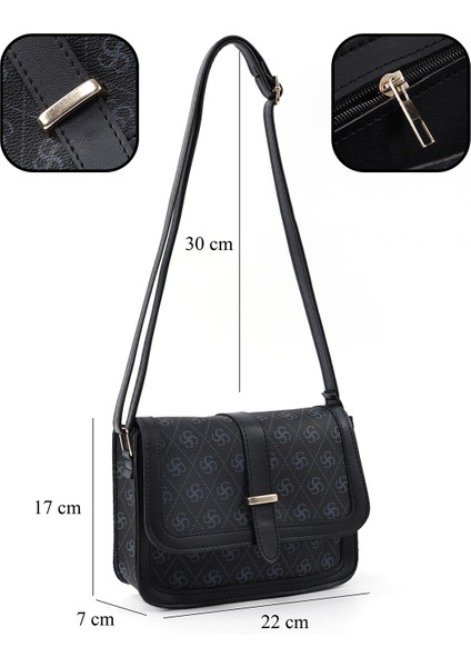 Monogram Baskılı Siyah SHK127 Suni Deri Iç Fermuar Cepli Çıtçıt Kapamalı El,kol ve Omuz Çantası fırsatları