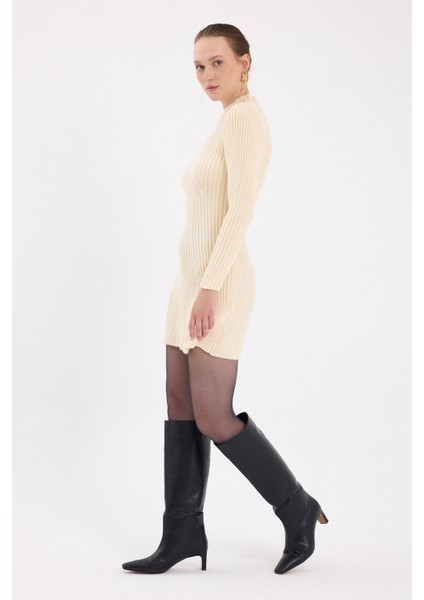 Natural Balıkçı Yaka Triko Mini Elbise 1907 modelleri