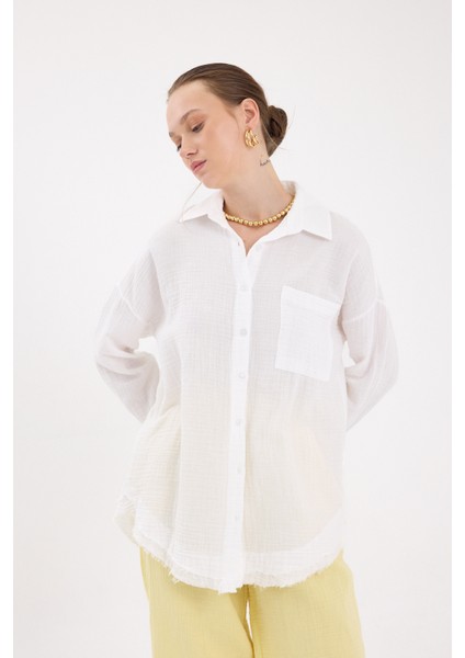 Beyaz Oversize %100 Pamuk Müslin Gömlek 4786A fiyatları