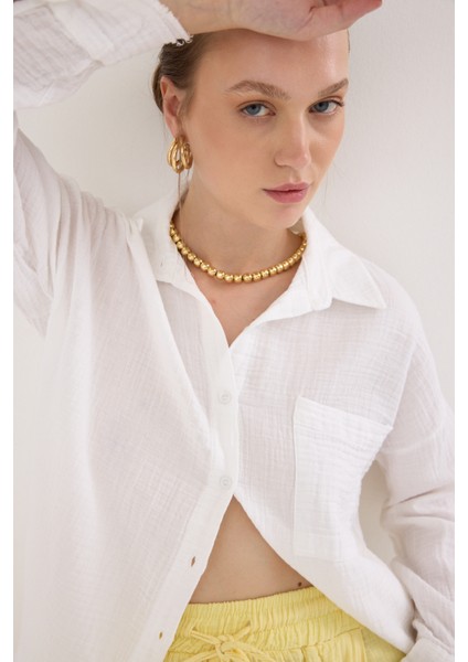 Beyaz Oversize %100 Pamuk Müslin Gömlek 4786A fırsatları