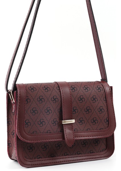 Monogram Baskılı Bordo SHK127 Suni Deri Iç Fermuar Cepli Çıtçıt Kapamalı El,kol ve Omuz Çantası fiyatları