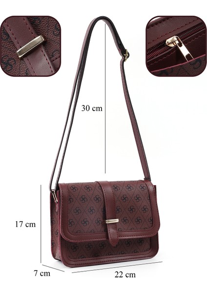 Monogram Baskılı Bordo SHK127 Suni Deri Iç Fermuar Cepli Çıtçıt Kapamalı El,kol ve Omuz Çantası fırsatları