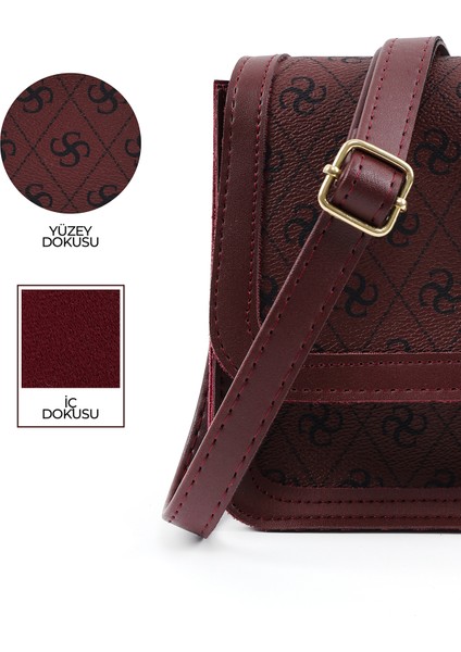 Monogram Baskılı Bordo SHK127 Suni Deri Iç Fermuar Cepli Çıtçıt Kapamalı El,kol ve Omuz Çantası indirimleri