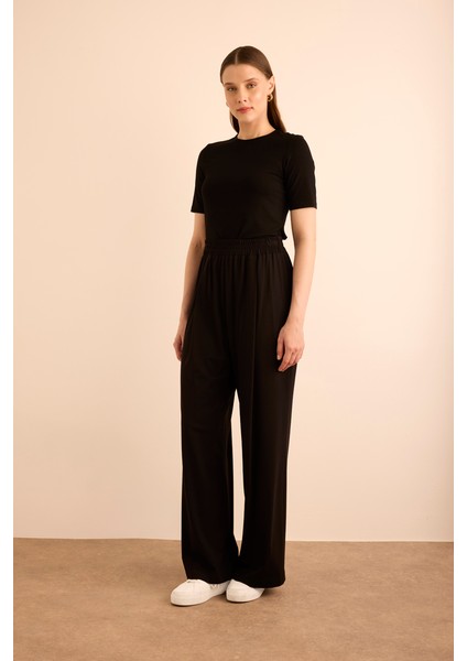 Beli Lastikli Örme Bol Pantolon