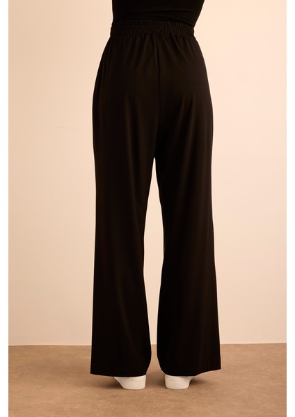 Beli Lastikli Örme Bol Pantolon