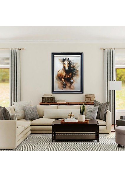 At Figürlü Çerçeveli Duvar Tablosu 50 x 70 cm