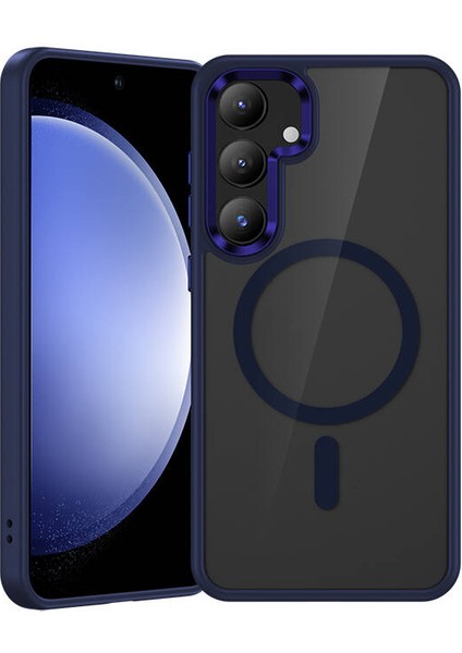 Galaxy S25 Plus Kılıf M-Safe Şarj Uyumlu Şeffaf Arka Yüzey Benks Magclap Tpu Çerçeve Kapak Mavi