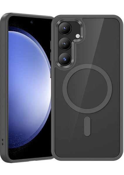 Galaxy S25 Plus Kılıf M-Safe Şarj Uyumlu Şeffaf Arka Yüzey Benks Magclap Tpu Çerçeve Kapak Gri