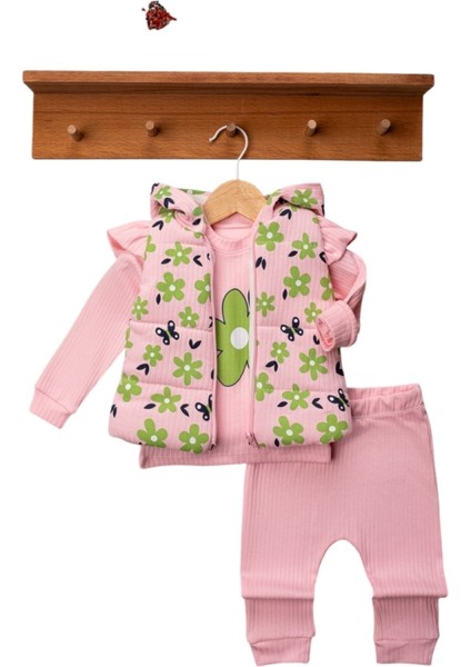 Çiçek Baskılı Üçlü Kız Takım