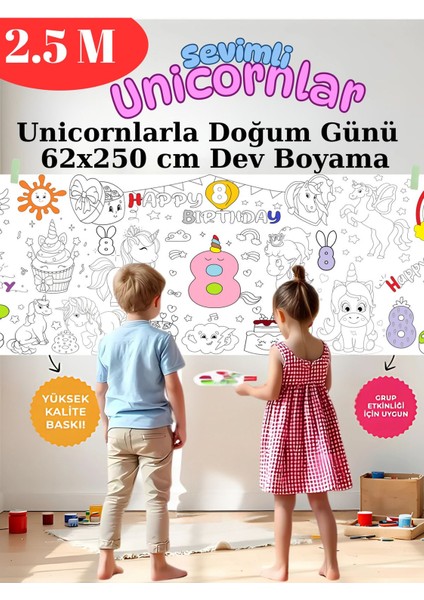 8 Yaş Doğum Günü Partisi Unicorn Temalı Dev Boyama Kağıdı | Eğitici Oyuncak, Kitap, Hediye