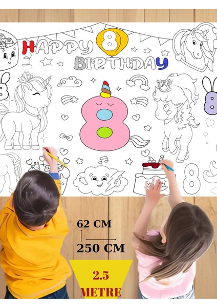 8 Yaş Doğum Günü Partisi Unicorn Temalı Dev Boyama Kağıdı | Eğitici Oyuncak, Kitap, Hediye modelleri