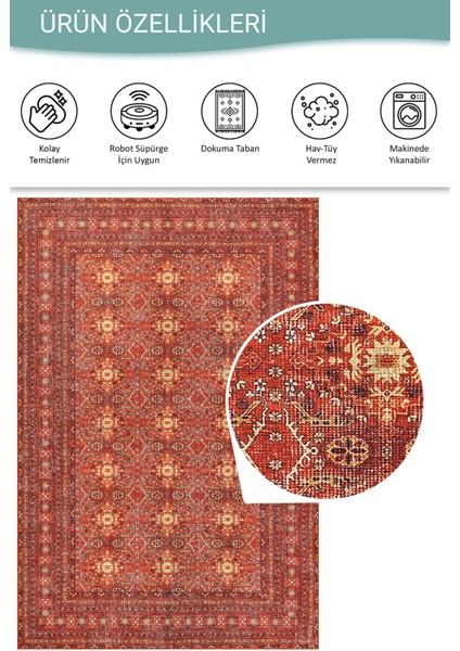 Relic Kırmızı Vintage Dokulu Geleneksel Desenli Dokuma Tabanlı Şönil Halı Al 474 fırsatları