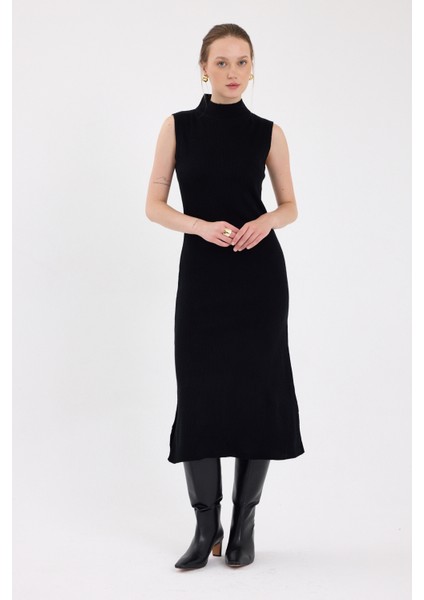Siyah Sıfır Kol Triko Midi Elbise 2232 fiyatları