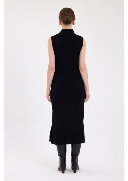 Siyah Sıfır Kol Triko Midi Elbise 2232 indirimleri