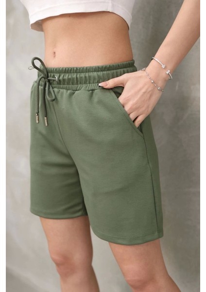 Osy Modal Yumuşak Dokulu Kumaş Kadın Kısa Şort - Haki