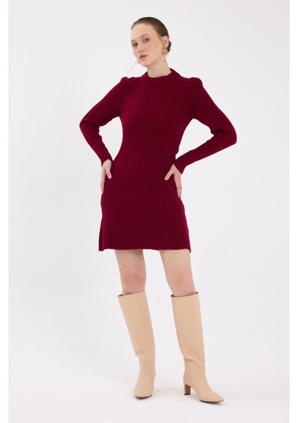 Bordo Balıkçı Yaka Triko Mini Elbise 1907 fiyatları