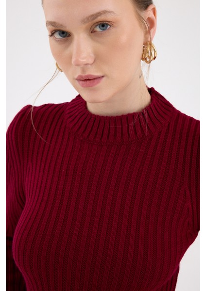 Bordo Balıkçı Yaka Triko Mini Elbise 1907 fırsatları