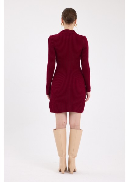 Bordo Balıkçı Yaka Triko Mini Elbise 1907 indirimleri