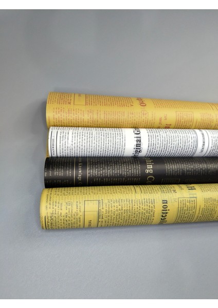 Gazete Desenli Yazılı Buket Ambalaj Kağıdı Retro Şık Çiçek ve Hediye Paketi 57X57 4 Adet
