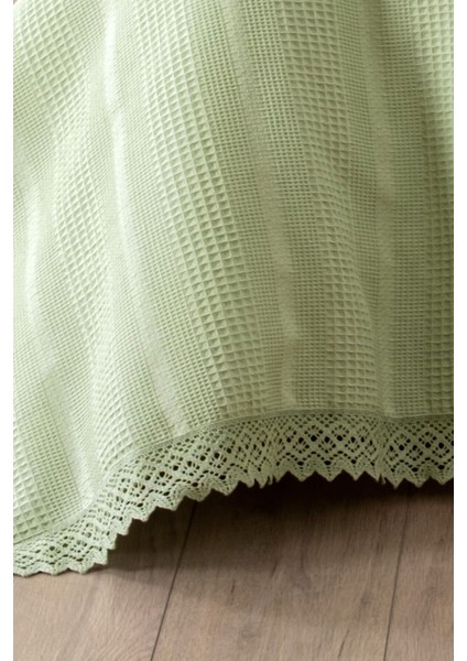 Tek Kişilik Dantelli Waffle PIKE-160X230 Cm-Fıstık Yeşili Petek Pike fiyatları