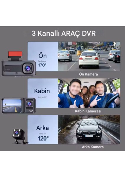 A98 Full Hd 3 Kameralı Araç Içi Güvenlik Kamerası 64GB Uyumlu Ir Gece Görüşü, Ön-Arka-Iç Kayıt fiyatları