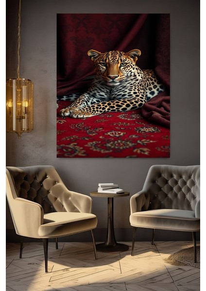 Halıda Yatan Leopar Ev Duvar Salon Güzellik Salonu Ofis Dükkan Dekarasyon Kanvas Tablo