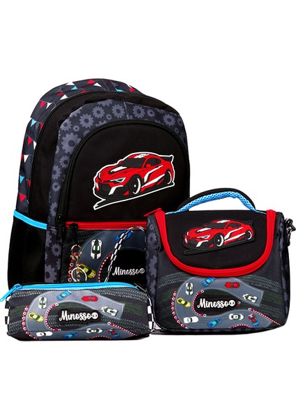 Araba Desenli Erkek Çocuk İlkokul 3'lü Çanta Seti MINOSSOSET1008