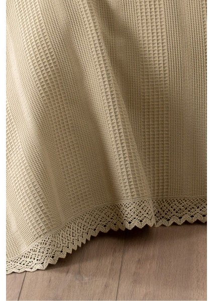 Tek Kişilik Dantelli Petek Pike - Bej Renk Waffle Dokuma PIKE-160X230 cm fiyatları