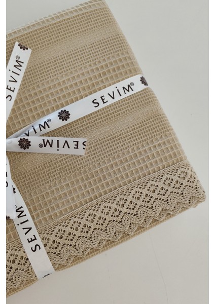 Tek Kişilik Dantelli Petek Pike - Bej Renk Waffle Dokuma PIKE-160X230 cm fırsatları