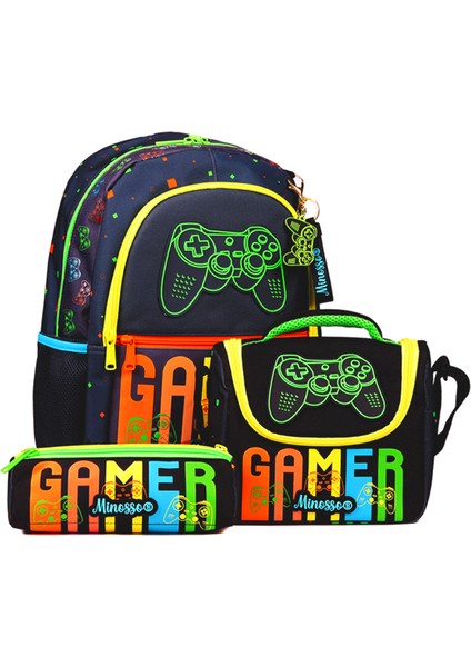 Gamer Desenli Erkek Çocuk İlkokul 3'lü Çanta Seti MINOSSOSET1009