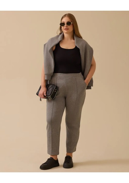 Büyük Beden Şerit Detaylı Bilek Boy Pantolon Gala-Xi