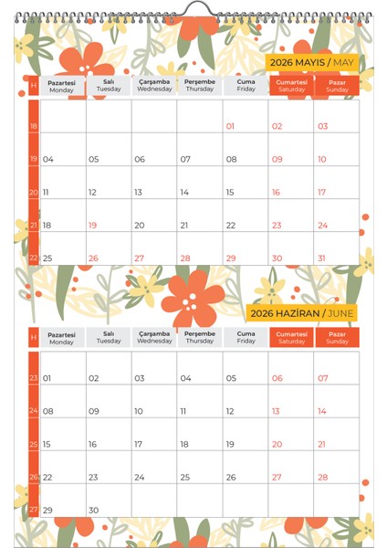 2026 Renkli Duvar Planlama TAKVİMİ-33X48CM-6 Sayfa fiyatları