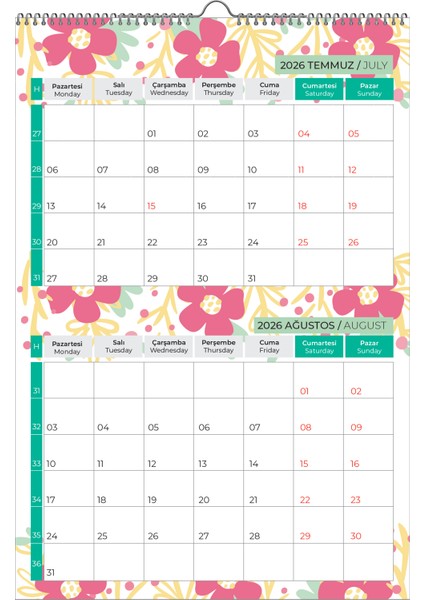 2026 Renkli Duvar Planlama TAKVİMİ-33X48CM-6 Sayfa modelleri