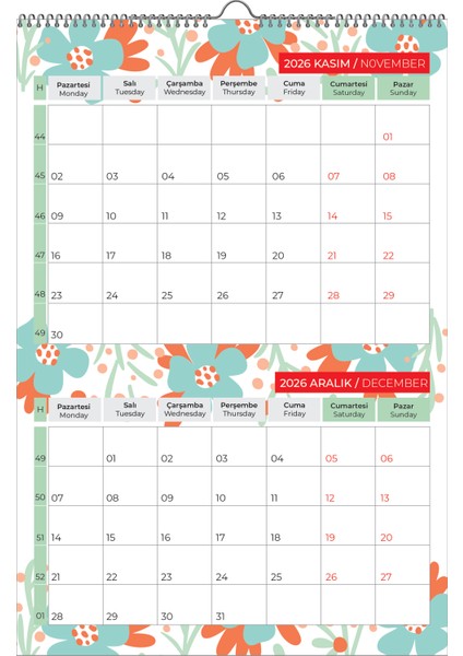 2026 Renkli Duvar Planlama TAKVİMİ-33X48CM-6 Sayfa indirimleri