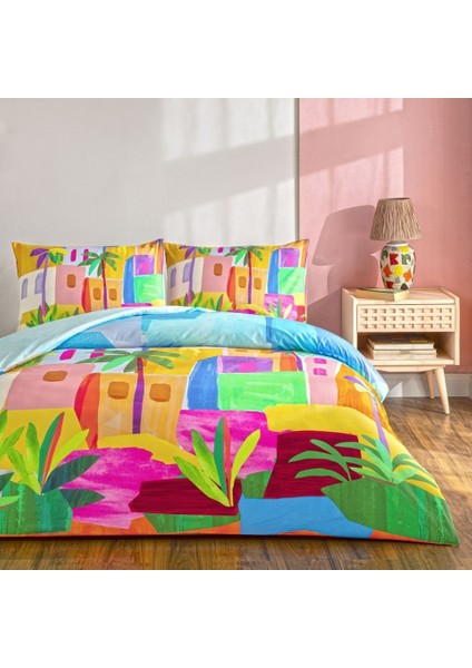 Genç Modası Çarşafı Lastikli Tek Kişilik Ranforce Nevresim Takımı Lyona Mavi