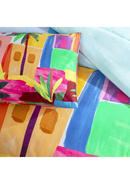 Genç Modası Çarşafı Lastikli Tek Kişilik Ranforce Nevresim Takımı Lyona Mavi fiyatları