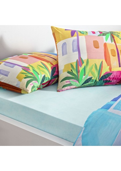 Genç Modası Çarşafı Lastikli Tek Kişilik Ranforce Nevresim Takımı Lyona Mavi modelleri