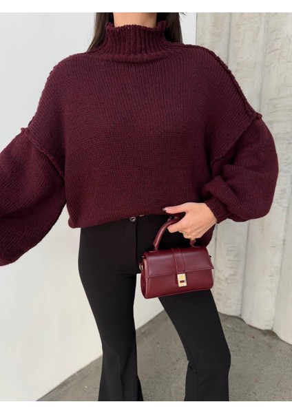 Bordo Kalın Uzun Balıkçı Yaka Kazak fiyatları