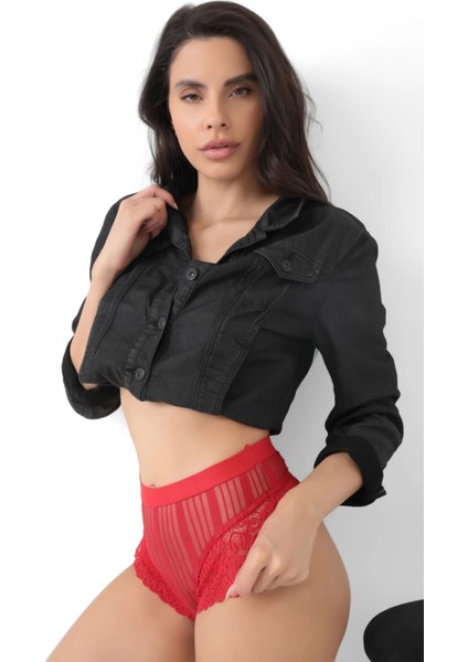 Modlive Kırmızı Kadın Çizgili Külot VERONICA-K1009