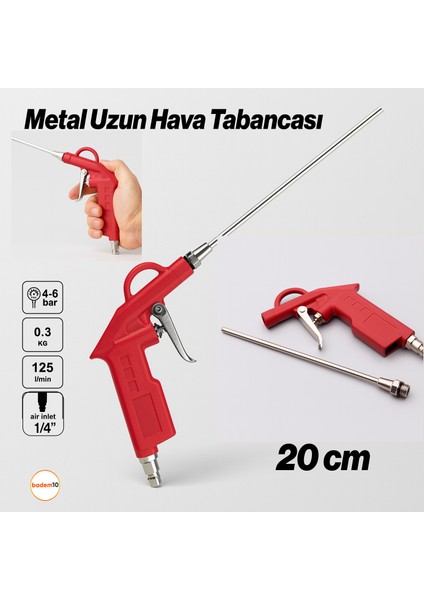 1/4" Hava Üfleme Tabancası Uzun Ağızlı Uçlu Kompresör Uyumlu Hava Temizlik Toz Giderme Tabancası Ucu