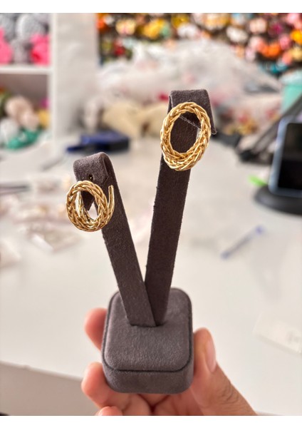 Paslanmaz Çelik Örgü Desenli Altın Kaplama Halka Küpe – Kararmayan Şık Kadın Küpe fiyatları