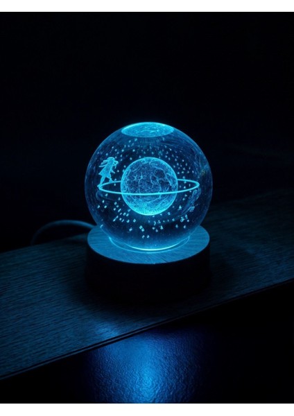 Ledli Usb'li Ahşap Standlı Satürn Kız Temalı Kristal Küre Renkli Rgb LED 3D Oda Masa ve Gece Lambası fiyatları