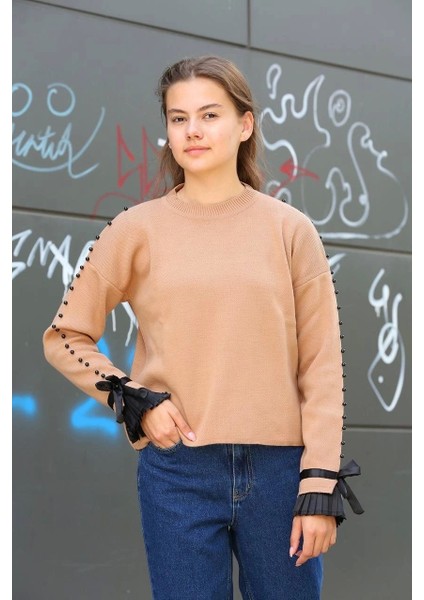 Boncuklu Bile Detaylı Kazak Vizon fırsatları