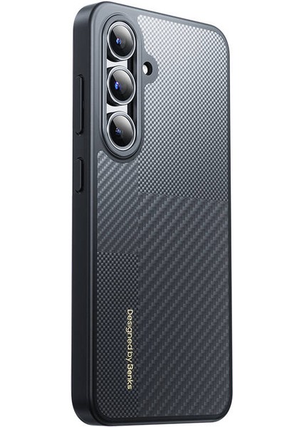 Galaxy S25 Kılıf M-Safe Şarj Uyumlu Karbon Fiber Benks Montage Hybrid Armorpro Kevlar Kapak Siyah