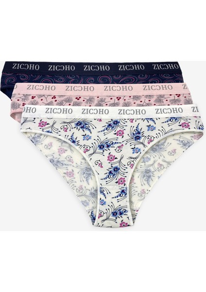 Pamuklu ve Likralı Desenli Bikini Külot 3'lü Paket