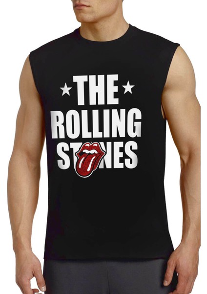 Rolling Stones Siyah Kesik Kol | Kolsuz Erkek Tshirt | Atlet