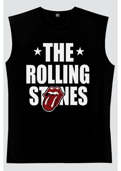 Rolling Stones Siyah Kesik Kol | Kolsuz Erkek Tshirt | Atlet fiyatları