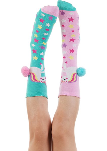 Unicorn Star Kız Çocuk Pembe Yeşil Dizaltı Çorap
