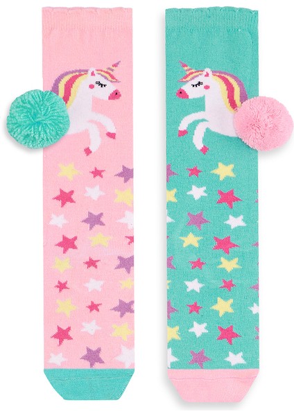 Unicorn Star Kız Çocuk Pembe Yeşil Dizaltı Çorap modelleri