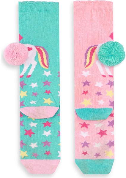 Unicorn Star Kız Çocuk Pembe Yeşil Dizaltı Çorap fırsatları